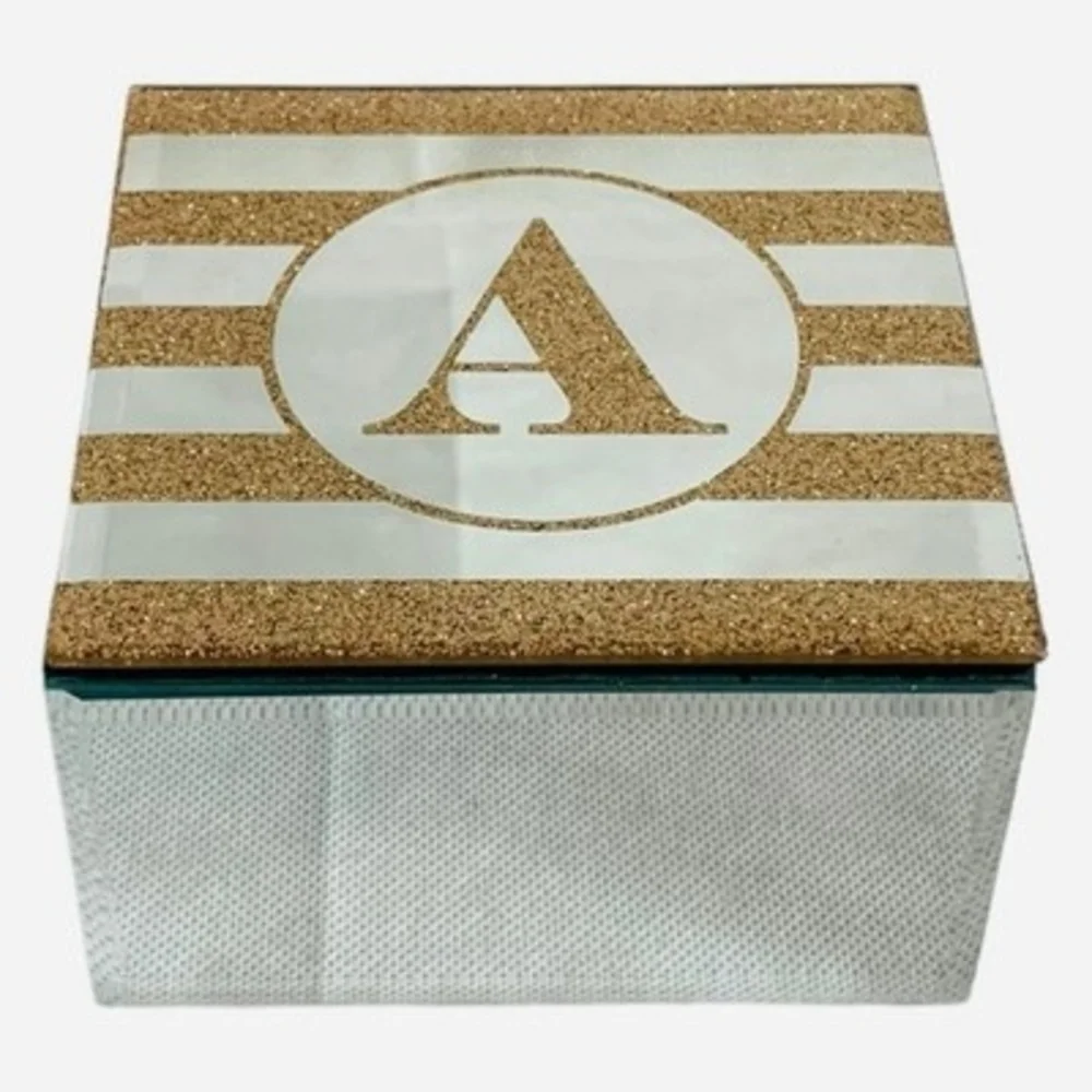 Jewelry Box Gold Glitter Letter A Mirrored Keepsake Box Jewelry Storage Trinket